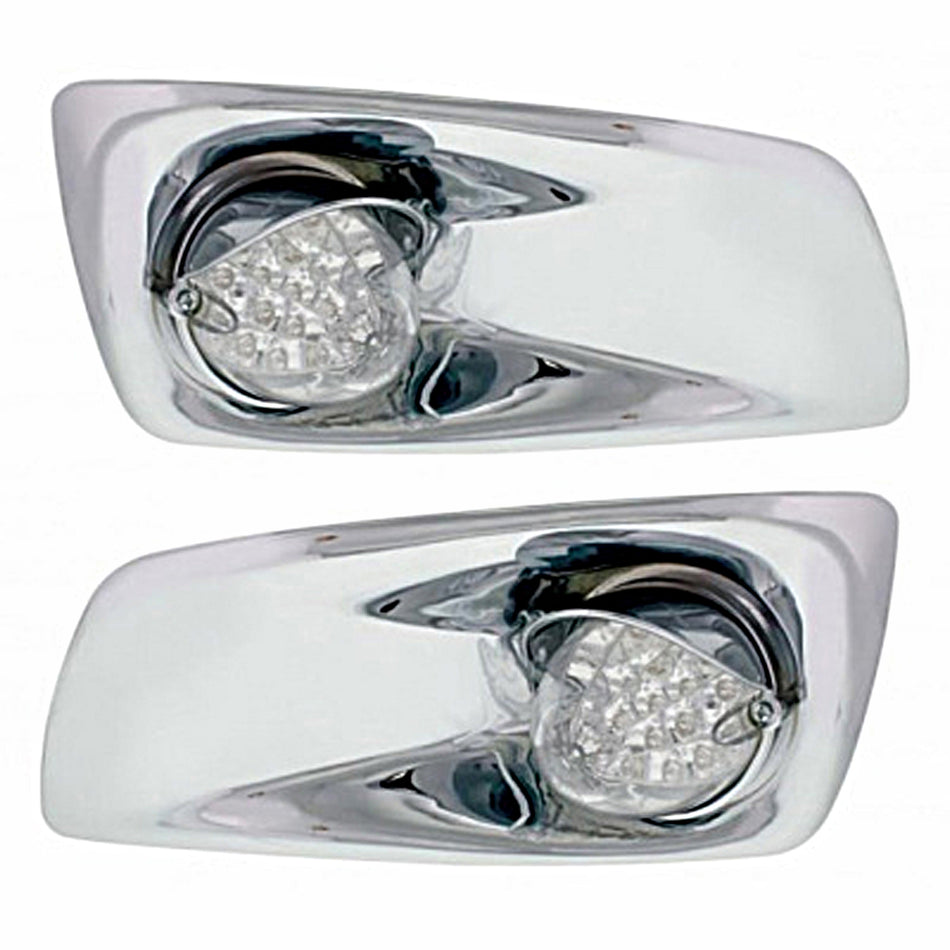 Fog Light Cover With 19 LED Reflector Light & Visor For 2007-17 KW T660 - Amber LEDs (Clear Lens) Driver or Passenger Side