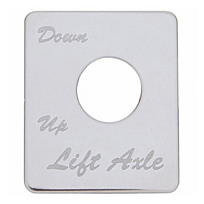 United Pacific - Stainless Steel Switch Name Plate For Peterbilt - Lift Axle (Down/Up)
