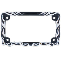 Motorcycle License Plate Frame - Chrome Flame (Black Frame)
