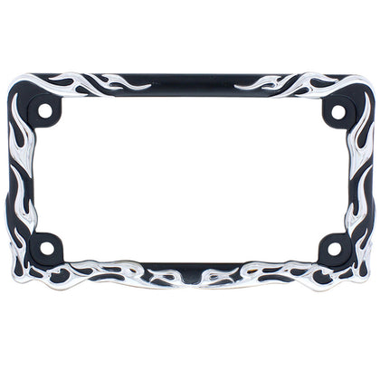 Motorcycle License Plate Frame - Chrome Flame (Black Frame)