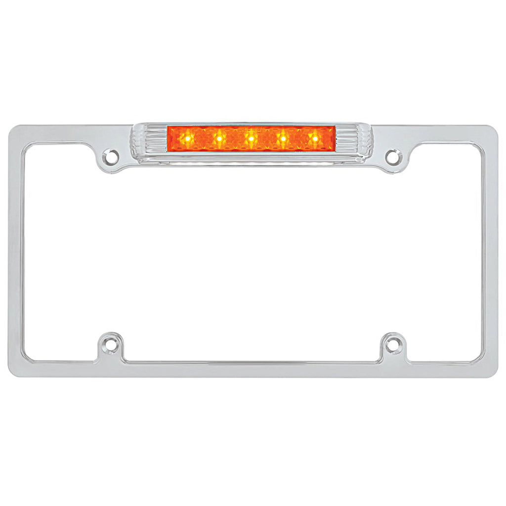 Chrome License Plate Frame With Auxiliary Light - Amber or White LEDs (Amber or Clear Lens)