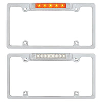 Chrome License Plate Frame With Auxiliary Light - Amber or White LEDs (Amber or Clear Lens)