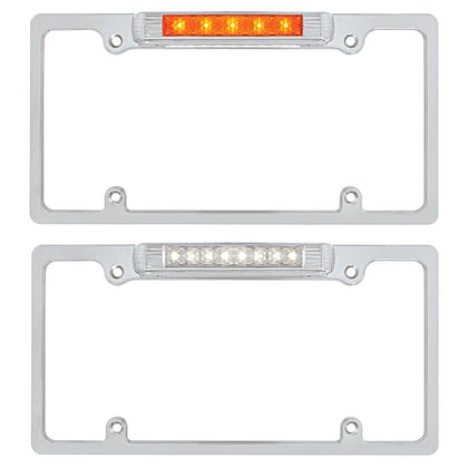 Chrome License Plate Frame With Auxiliary Light - Amber or White LEDs (Amber or Clear Lens)