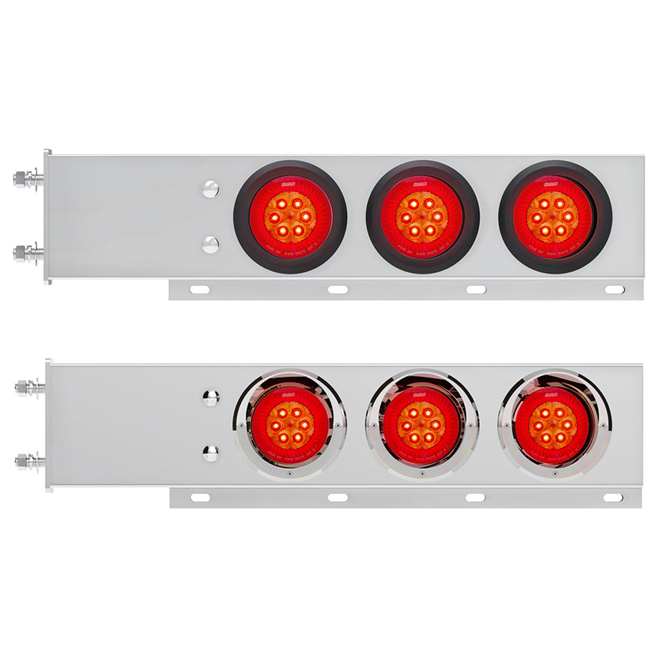 3-3/4" Bolt Pattern SS Spring Loaded Bar With 6 X 4" 16 LED Turbine Lights & Visors - Red LEDs (Red or Clear Lens)