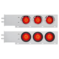 2" Bolt Pattern SS Spring Loaded Bar With 6 X 4" 16 LED Turbine Lights - Red LEDs (Red Lens) w Visor or Grommet