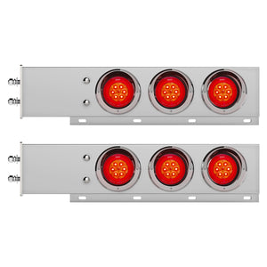 2-1/2" Bolt Pattern Chrome Spring Loaded Bar w 6 X 4" 16 LED Turbine Lights & Visors - Red LEDs (Red Lens)