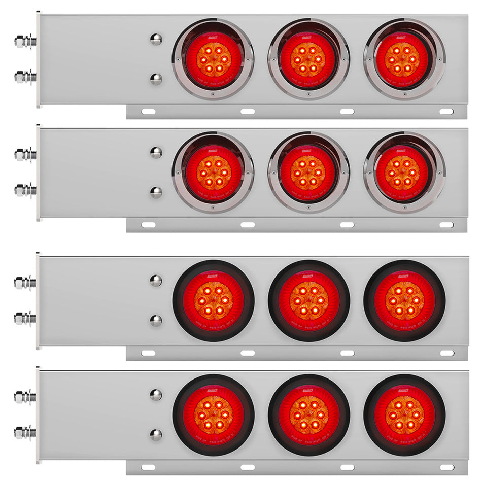 2-1/2" Bolt Pattern Chrome Spring Loaded Bar w 6 X 4" 16 LED Turbine Lights & Visors - Red LEDs (Red Lens)