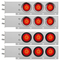 2-1/2" Bolt Pattern Chrome Spring Loaded Bar w 6 X 4" 16 LED Turbine Lights & Visors - Red LEDs (Red Lens)