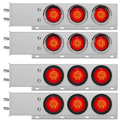 2-1/2" Bolt Pattern Chrome Spring Loaded Bar w 6 X 4" 16 LED Turbine Lights & Visors - Red LEDs (Red Lens)