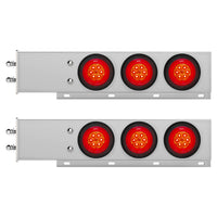 2-1/2" Bolt Pattern Chrome Spring Loaded Bar w 6 X 4" 16 LED Turbine Lights & Visors - Red LEDs (Red Lens)