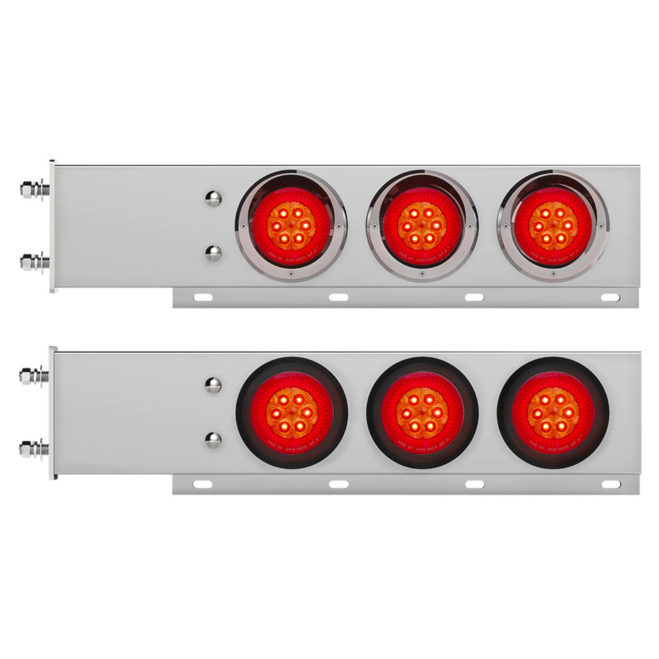 3-3/4" Bolt Pattern Chrome Spring Loaded Bar w 6 X 4" 16 Red LED Turbine Lights & Visors - Red LEDs (Red Lens)
