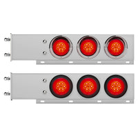 3-3/4" Bolt Pattern Chrome Spring Loaded Bar w 6 X 4" 16 Red LED Turbine Lights & Visors - Red LEDs (Red Lens)