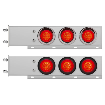 3-3/4" Bolt Pattern Chrome Spring Loaded Bar w 6 X 4" 16 Red LED Turbine Lights & Visors - Red LEDs (Red Lens)