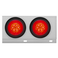 3-3/4" Bolt Pattern Chrome Spring Loaded Bar w 6 X 4" 16 Red LED Turbine Lights & Visors - Red LEDs (Red Lens)