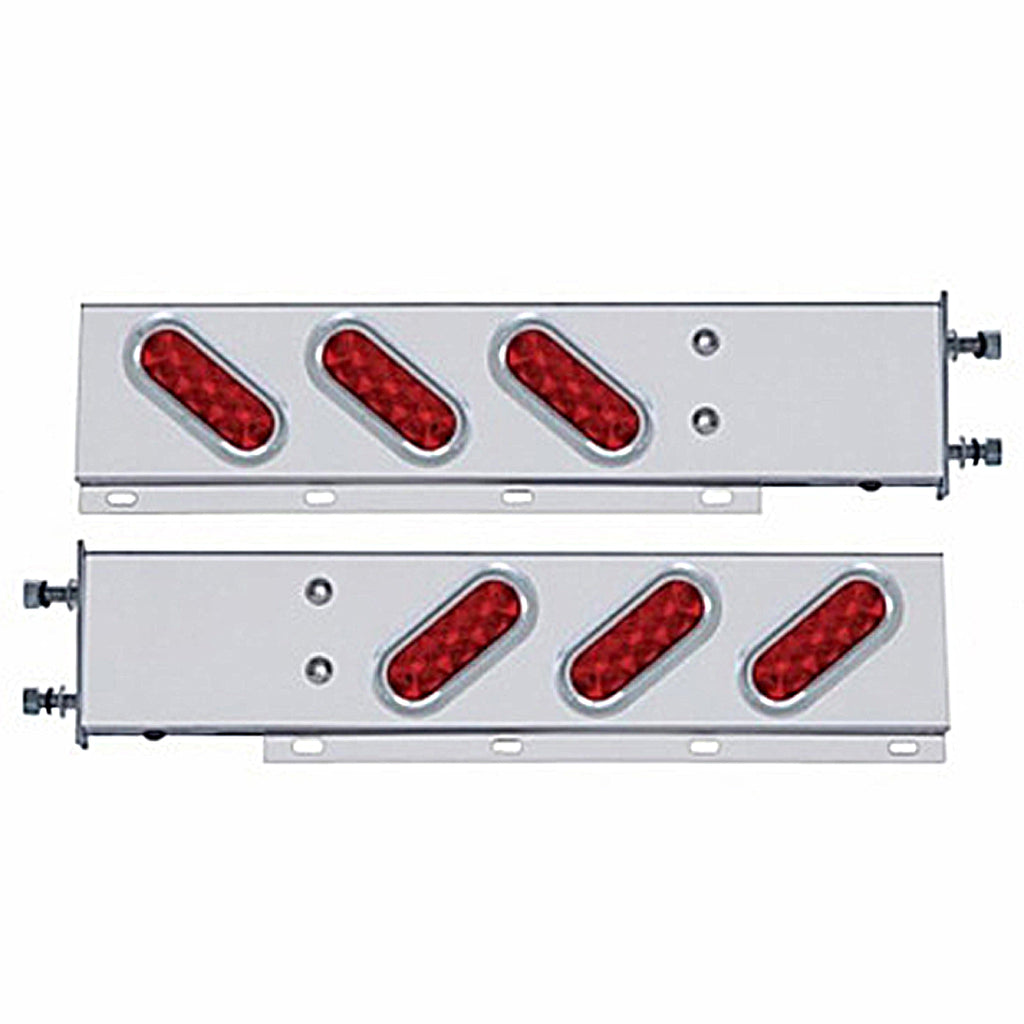 3-3/4" Bolt Pattern Stainless Steel Spring Loaded Bar With 6 Oval 10 LED Lights & Visors - Red LEDs (Red Lens)