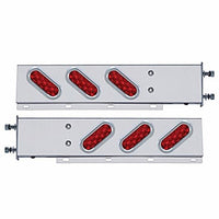 3-3/4" Bolt Pattern Stainless Steel Spring Loaded Bar With 6 Oval 10 LED Lights & Visors - Red LEDs (Red Lens)