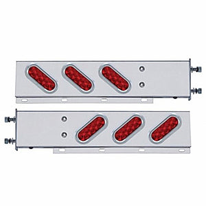 3-3/4" Bolt Pattern Stainless Steel Spring Loaded Bar With 6 Oval 10 LED Lights & Visors - Red LEDs (Red Lens)