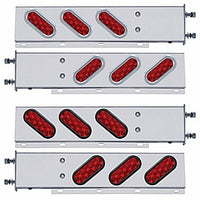 3-3/4" Bolt Pattern Stainless Steel Spring Loaded Bar With 6 Oval 10 LED Lights & Visors - Red LEDs (Red Lens)
