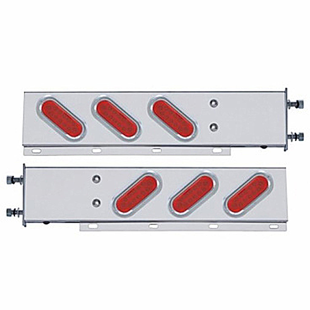 3-3/4" Bolt Pattern Stainless Spring Loaded Light Bar With 6 Oval 12 LED Lights - Red LEDs (Red Lens)