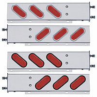 3-3/4" Bolt Pattern Stainless Spring Loaded Light Bar With 6 Oval 12 LED Lights - Red LEDs (Red Lens)