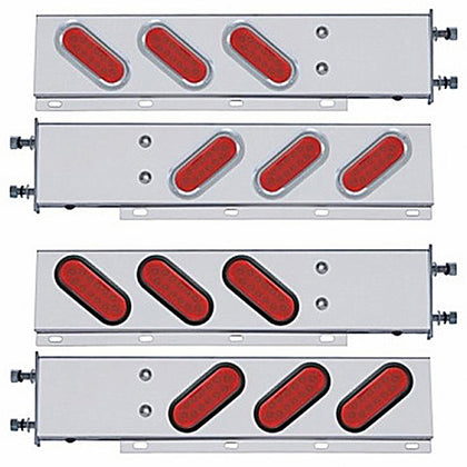 3-3/4" Bolt Pattern Stainless Spring Loaded Light Bar With 6 Oval 12 LED Lights - Red LEDs (Red Lens)