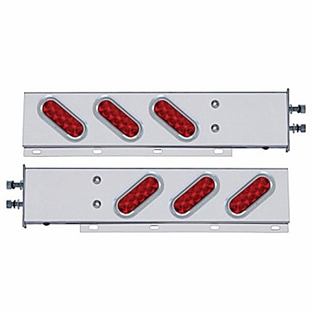 2-1/2" Bolt Pattern Stainless Spring Loaded Light Bar With 6 Oval 10 LED Lights - Red LEDs (Red Lens)
