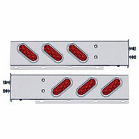 2-1/2" Bolt Pattern Stainless Spring Loaded Light Bar With 6 Oval 10 LED Lights - Red LEDs (Red Lens)