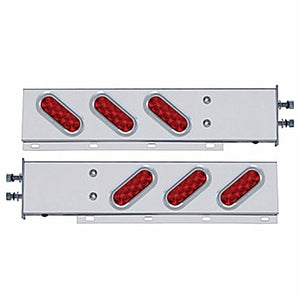 2-1/2" Bolt Pattern Stainless Spring Loaded Light Bar With 6 Oval 10 LED Lights - Red LEDs (Red Lens)