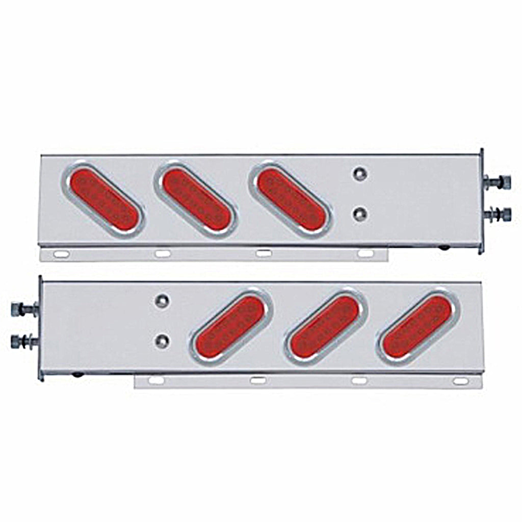 2-1/2" Bolt Pattern SS Spring Loaded Bar With 6 Oval 12 LED Lights & Visors - Red LEDs (Red Lens)