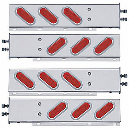 2-1/2" Bolt Pattern SS Spring Loaded Bar With 6 Oval 12 LED Lights & Visors - Red LEDs (Red Lens)