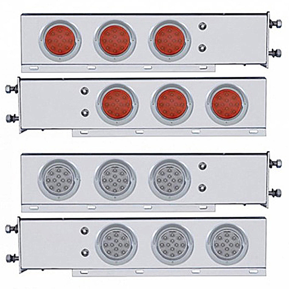 3-3/4" Bolt Pattern Chrome Spring Loaded Light Bar w 6 X 12 Red LED 4" Reflector Light - Red LEDs (Red or Clear Lens)