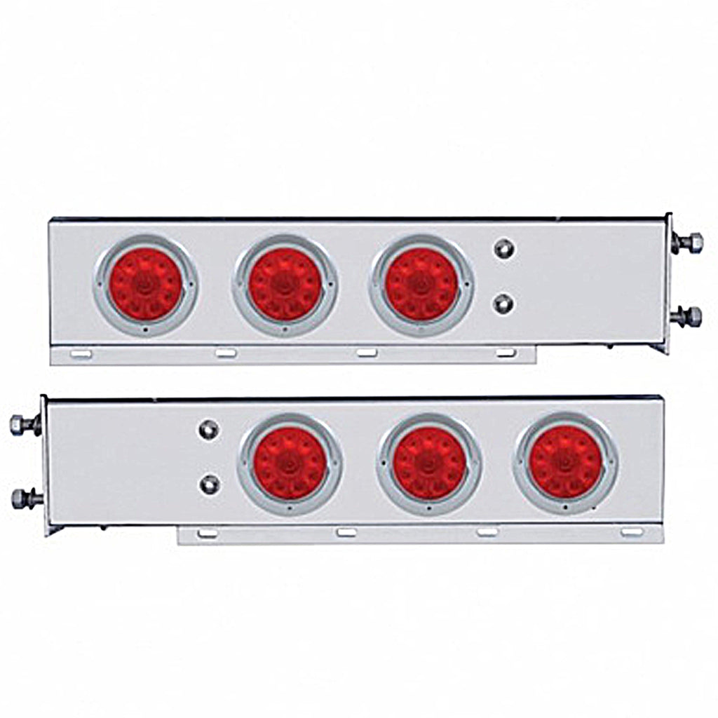 3-3/4" Bolt Pattern Chrome Spring Loaded Bar w 6 X 4" 10 Red LED Lights & Visors - Red LEDs (Red or Clear Lens)
