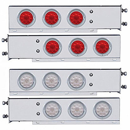 3-3/4" Bolt Pattern Chrome Spring Loaded Bar w 6 X 4" 10 Red LED Lights & Visors - Red LEDs (Red or Clear Lens)