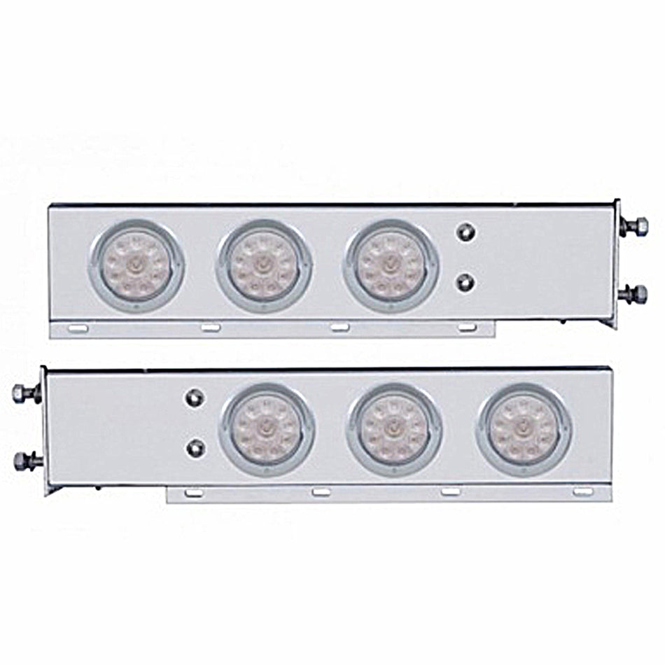 3-3/4" Bolt Pattern Chrome Spring Loaded Bar w 6 X 4" 10 Red LED Lights & Visors - Red LEDs (Red or Clear Lens)