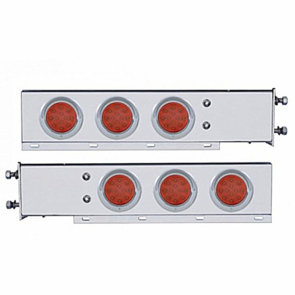 3-3/4" Bolt Pattern Deluxe SS Spring Loaded Bar w 6 X 12 LED 4" Light & Visors - Red LEDs (Red or Clear Lens)