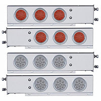 3-3/4" Bolt Pattern Deluxe SS Spring Loaded Bar w 6 X 12 LED 4" Light & Visors - Red LEDs (Red or Clear Lens)