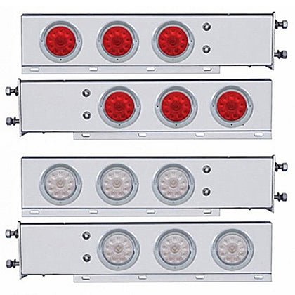 3-3/4" Bolt Pattern Deluxe SS Spring Loaded Bar w 6 X 10 LED 4" Lights & Visors - Red LEDs (Red or Clear Lens)