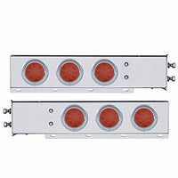 2-1/2" Bolt Pattern Chrome Spring Loaded Bar w 6 X 12 LED 4" Reflector Lights & Visors - Red LEDs (Red or Clear Lens)