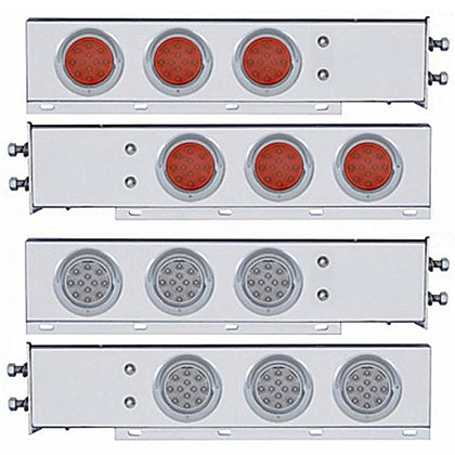 2-1/2" Bolt Pattern Chrome Spring Loaded Bar w 6 X 12 LED 4" Reflector Lights & Visors - Red LEDs (Red or Clear Lens)