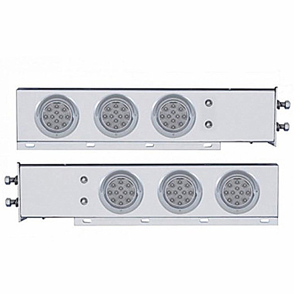 2-1/2" Bolt Pattern Chrome Spring Loaded Bar w 6 X 12 LED 4" Reflector Lights & Visors - Red LEDs (Red or Clear Lens)