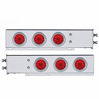 2-1/2" Bolt Pattern Chrome Spring Loaded Bar w 6 X 4" 10 LED Lights & Visors - Red LEDs (Red or Clear Lens)