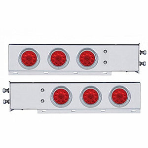 2-1/2" Bolt Pattern Chrome Spring Loaded Bar w 6 X 4" 10 LED Lights & Visors - Red LEDs (Red or Clear Lens)