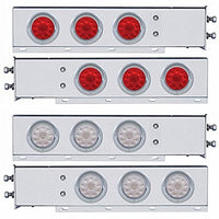 2-1/2" Bolt Pattern Chrome Spring Loaded Bar w 6 X 4" 10 LED Lights & Visors - Red LEDs (Red or Clear Lens)