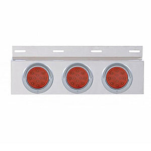 Stainless Top Mud Flap Plate w 3 X 12 LED 4" Lights & Visors - Red LEDs (Red or Clear Lens)