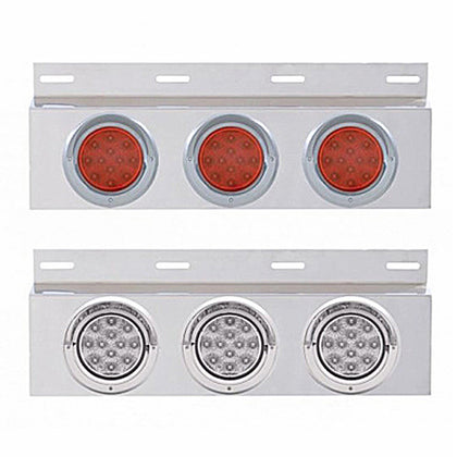 Stainless Top Mud Flap Plate w 3 X 12 LED 4" Lights & Visors - Red LEDs (Red or Clear Lens)