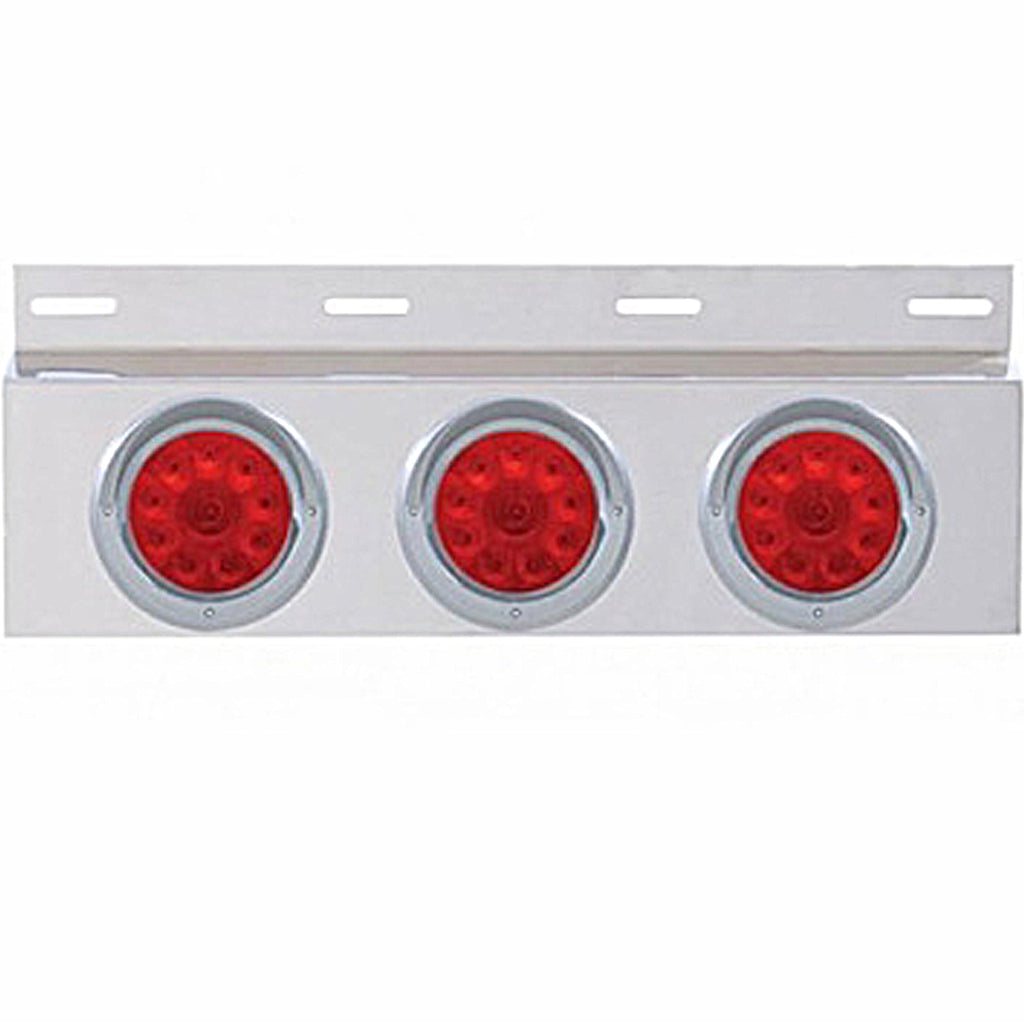 Stainless Top Mud Flap Plate w 3 X 10 LED 4" Lights & Visors - Red LEDs (Red or Clear Lens)