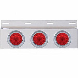 Stainless Top Mud Flap Plate w 3 X 10 LED 4" Lights & Visors - Red LEDs (Red or Clear Lens)