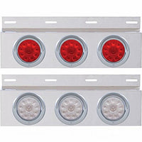 Stainless Top Mud Flap Plate w 3 X 10 LED 4" Lights & Visors - Red LEDs (Red or Clear Lens)