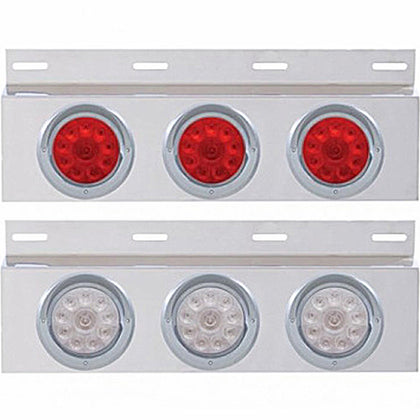 Stainless Top Mud Flap Plate w 3 X 10 LED 4" Lights & Visors - Red LEDs (Red or Clear Lens)