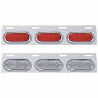 Stainless Top Mud Flap Plate w 3 X 19 LED 6" Oval Lights & Visors - Red LEDs (Red or Clear Lens)